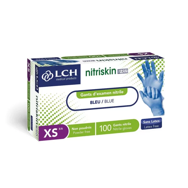 Gants d’examen en nitrile non poudrés bleus Nitriskin LCH