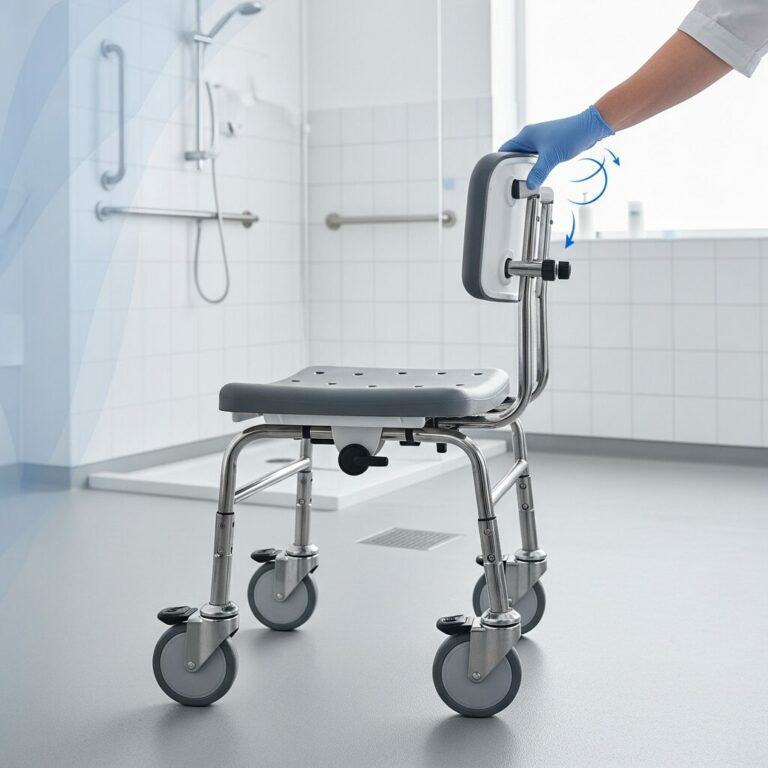 Illustration immersive du sujet : chaise de douche à roulettes
