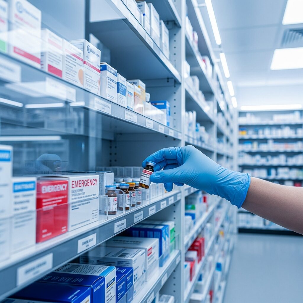 Illustration immersive du sujet : stocks médicaments urgence