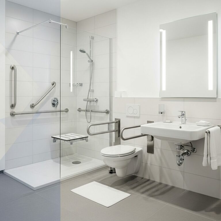 Illustration immersive du sujet : salle de bain personne âgée