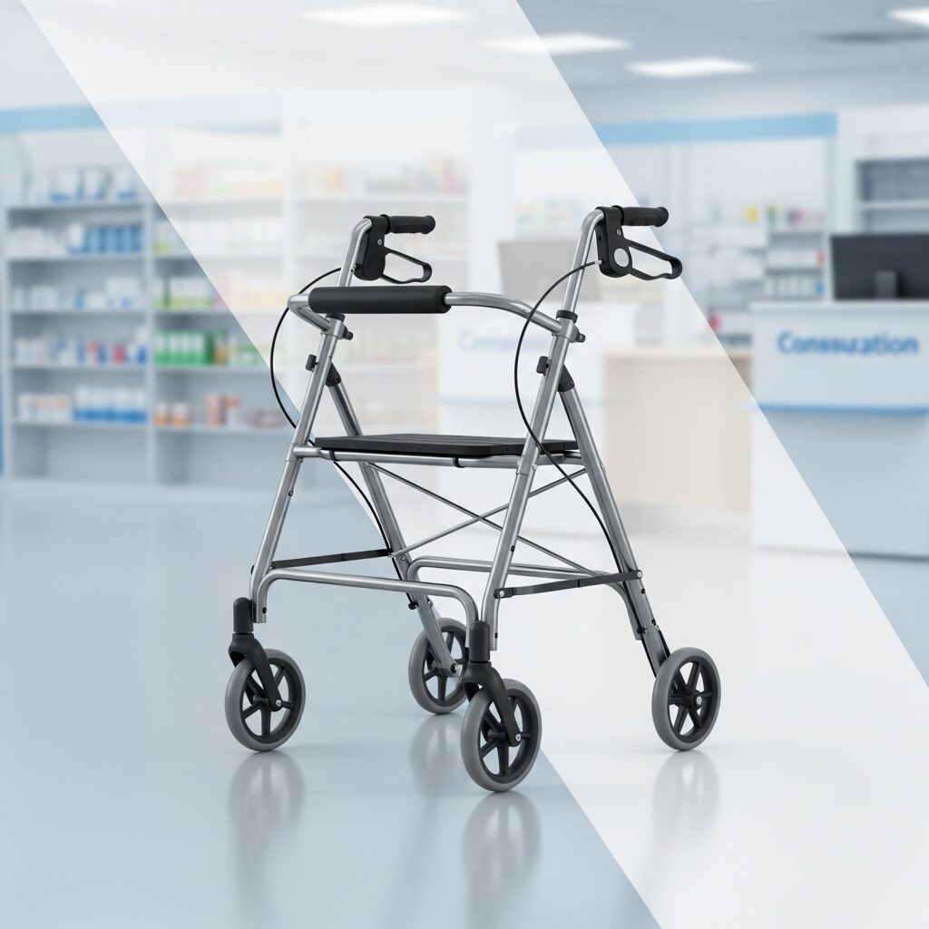 Illustration immersive du sujet : déambulateur en pharmacie