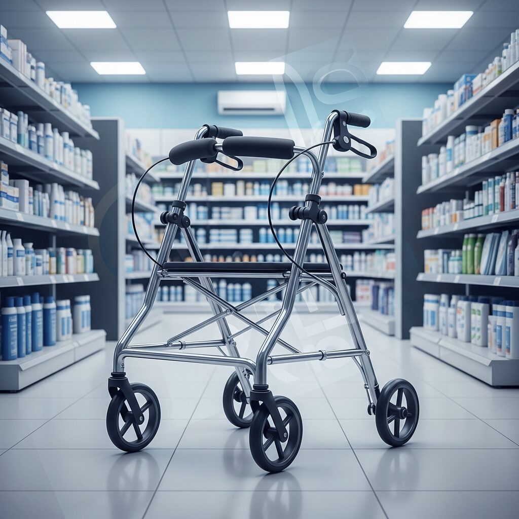 Illustration immersive du sujet : déambulateur en pharmacie