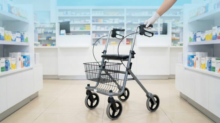 Illustration immersive du sujet : déambulateur 4 roues pharmacie